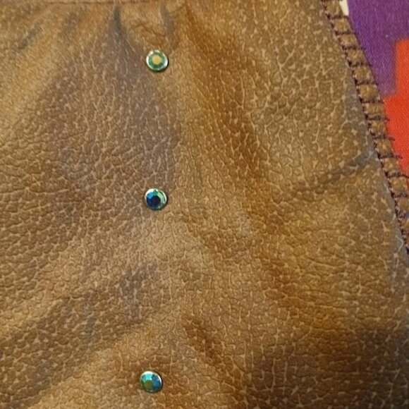 New Southwestern Faux leather Shoulder Bag Purse Brown Purple Crescent Baguette - Picture 3 of 8